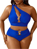 SOLY HUX Women's Plus Size Swimsuit One Shoulder Ring Bikini Sets | High Waist Cut Out Two Piece Bathing Suits, Curvy Summer Beach Vacation Swimwear