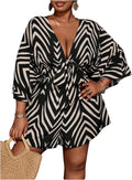 SOLY HUX Women's Plus Size Striped Tie Front Short Jumpsuit | V Neck, 3/4 Sleeve, Loose, Romper