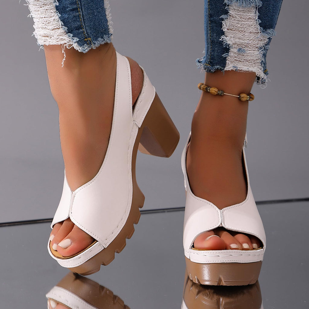 Women's Peep Toe Sandals Chunky Platform Heeled Pumps Slingback Heels Summer Dress Shoes Bridal Party Wedding Block High Heels Buckle Ankle Strap Sandals Dressy Comfortable Footwear
