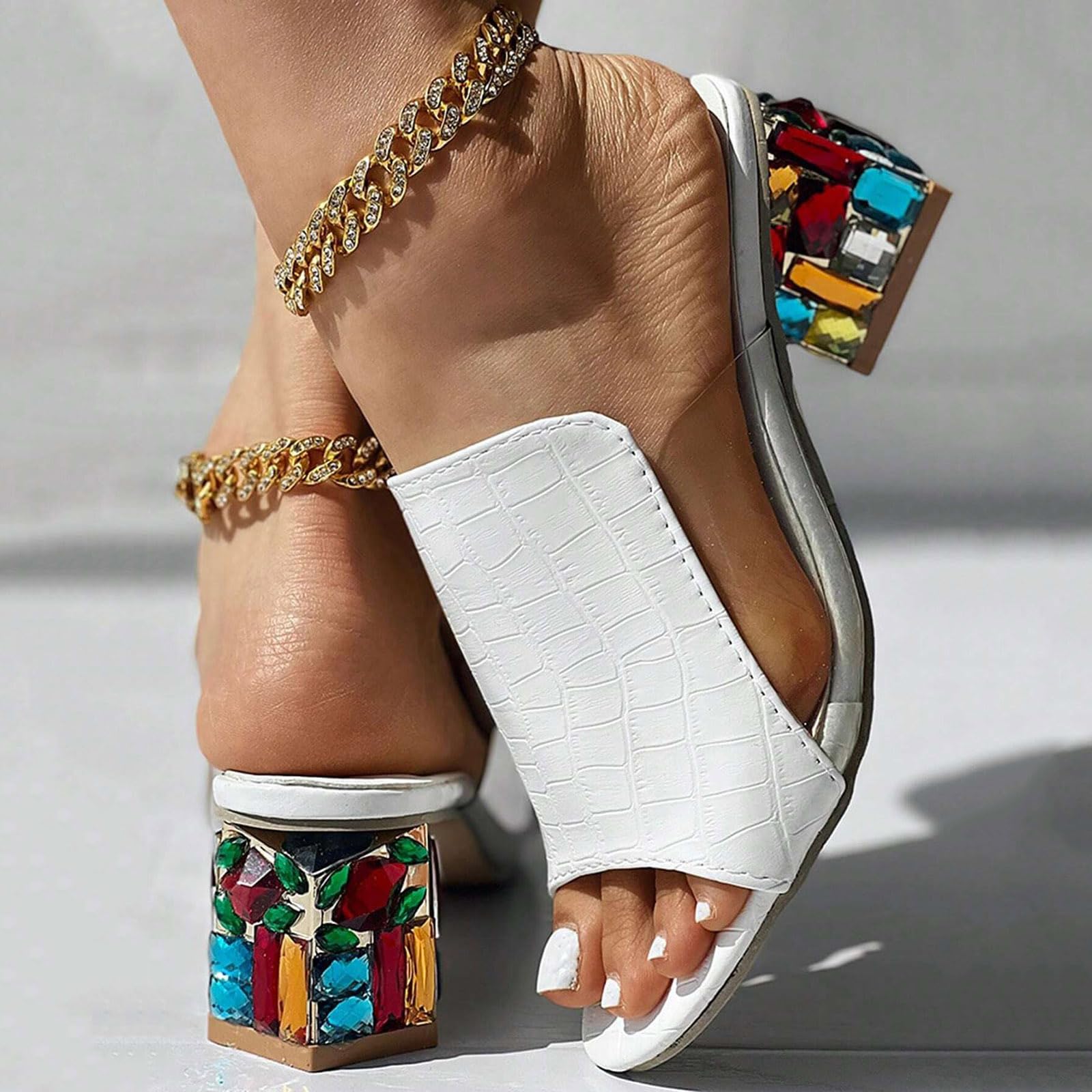 summer shoes women Slippers Fashionable Casual Rhinestone Leather Slingback Sandals Dressy Sandals for Women Wedding