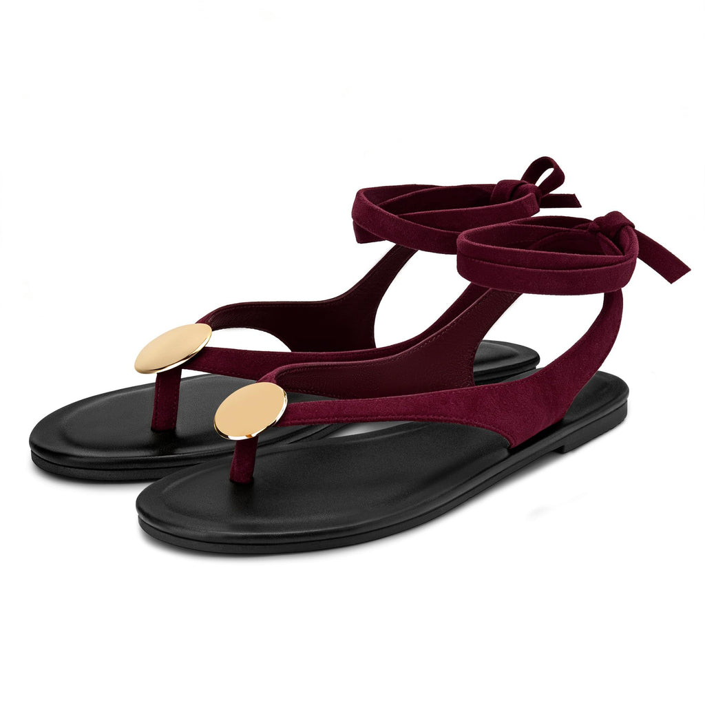 Carcuume Women's Suede Flat Sandals with Metallic Accents Adjustable Strappy Flip Flops for Beach Vacation Casual Outings Cushioned Dressy Slides,MOLAZY-00