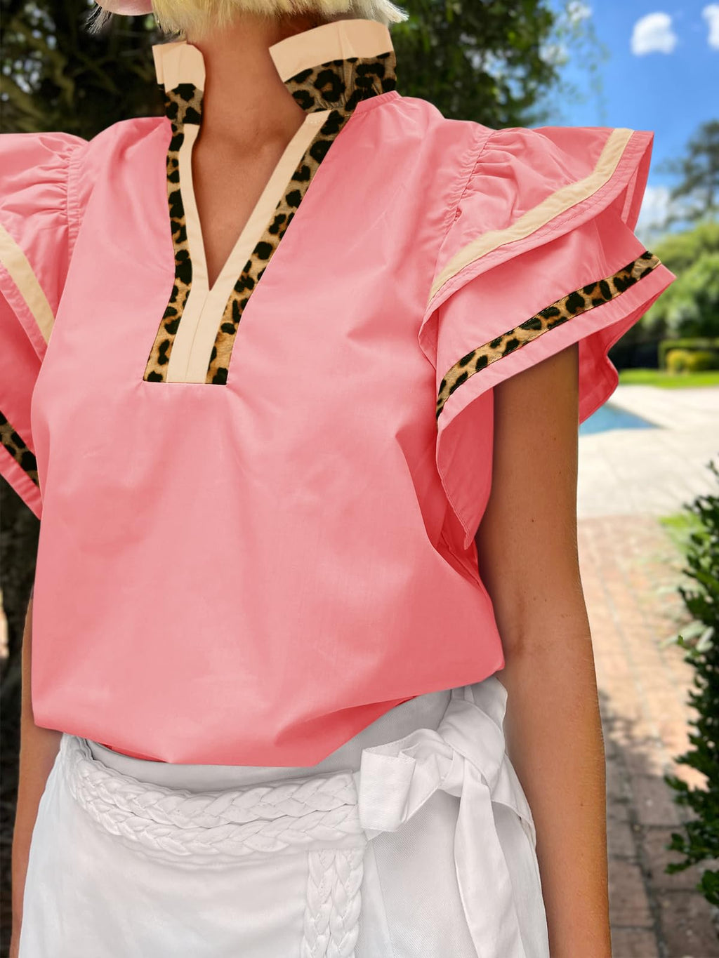 Cicy Bell Womens Ruffle Cap Sleeve Tops Summer V Neck Dressy Casual Blouses | Color Block, Boutique Tops, Pleated Shirt, Loose Fit, Wear to Work, 2026 Fall Outfits