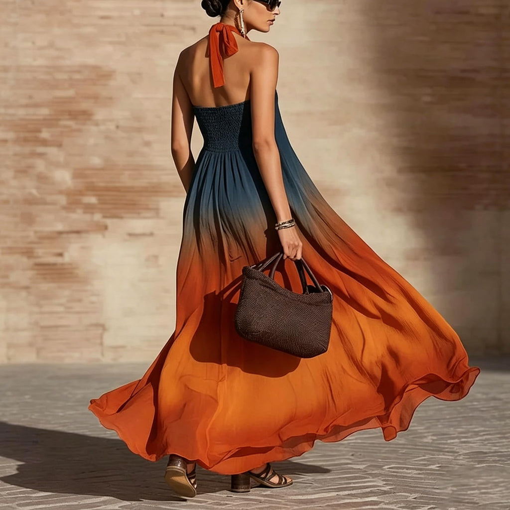Women's Halter Neck Maxi Dress Sleeveless Deep V-Neck Chiffon Dress Beach Wedding Guest Summer Evening Party