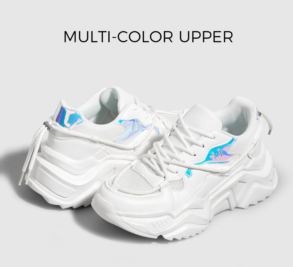 LUCKY STEP Women's Platform Fashion Chunky Dad Sneakers | Colorful | Retro Colorblock | Stylish Cute | Lace-Up Walking Shoes | Anti-Slip