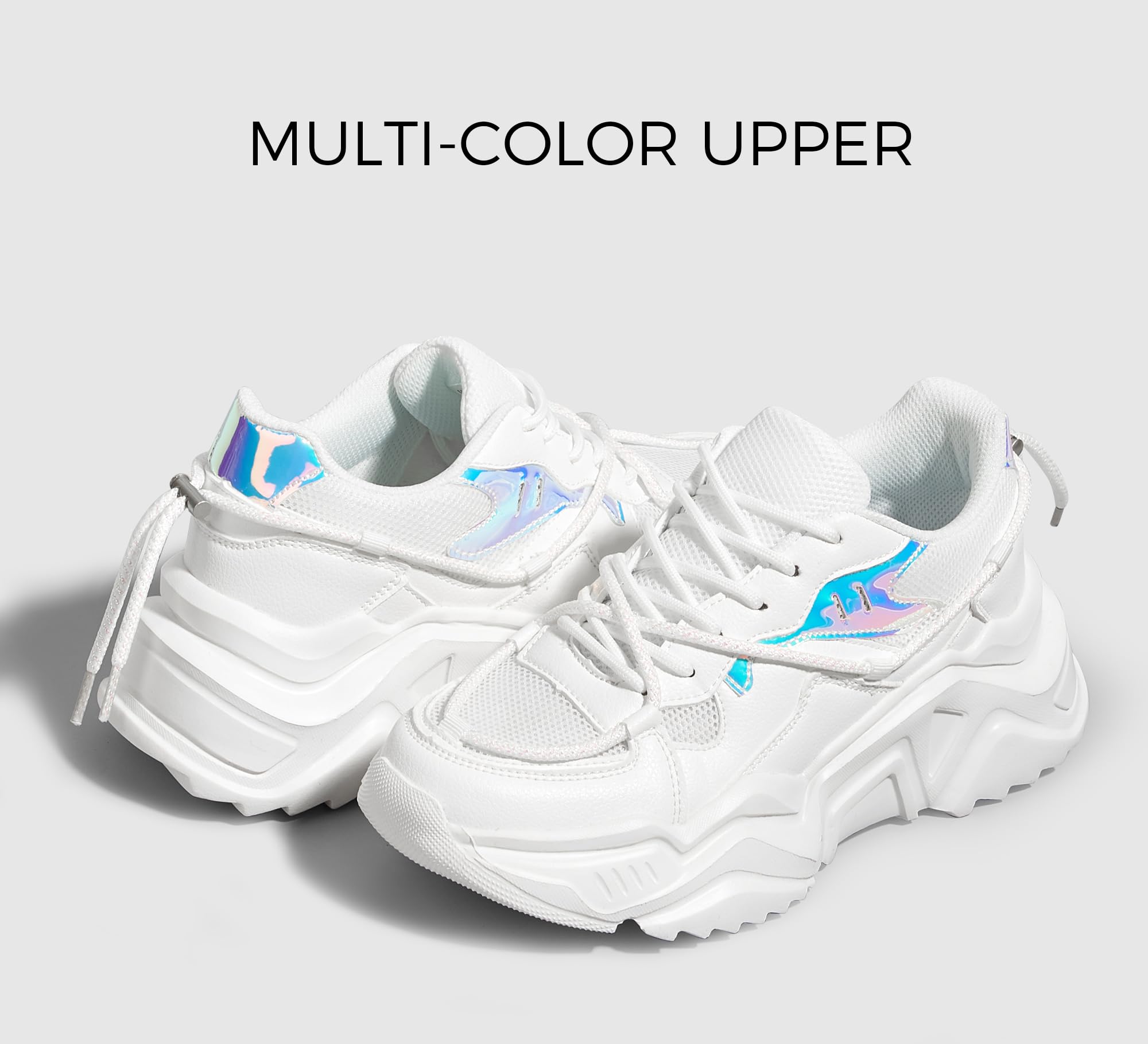 LUCKY STEP Women's Platform Fashion Chunky Dad Sneakers | Colorful | Retro Colorblock | Stylish Cute | Lace-Up Walking Shoes | Anti-Slip