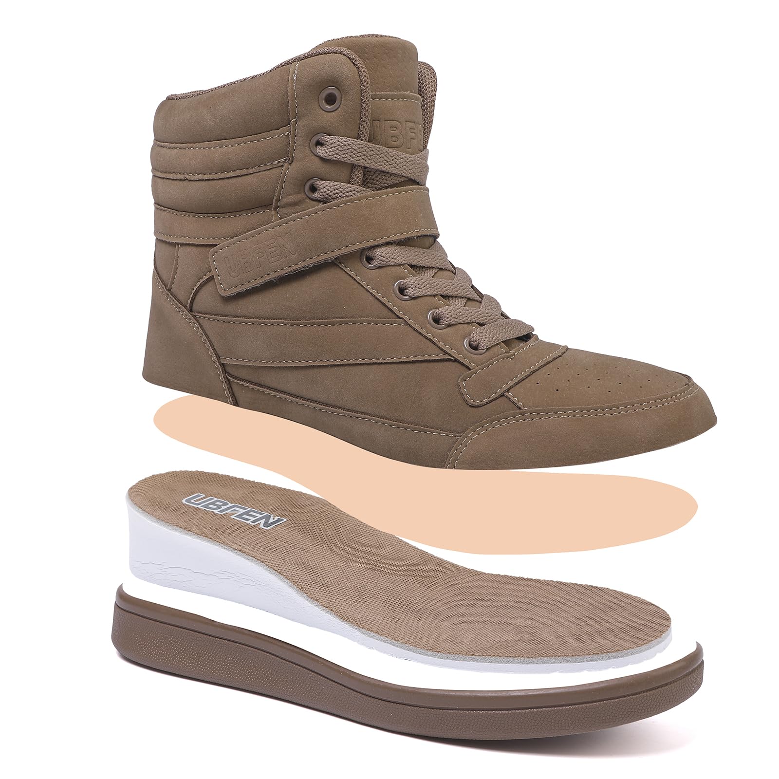 UBFEN Womens High Top Sneakers with Hidden Wedge Heel Ankle Support Boots | 2 Inch Height Increase, Retro Style, Comfortable, Platform, Suitable For Commuting, Shopping, Travel, Casual, Daily Wear