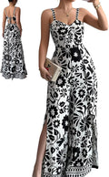 Women's Floral Wide Leg Jumpsuit Sleeveless Backless Side Slit Romper | Women's Floral Wide Leg Jumpsuit, Sleeveless Backless Slub-Textured Romper with Side Slits for Summer Beach Vacation