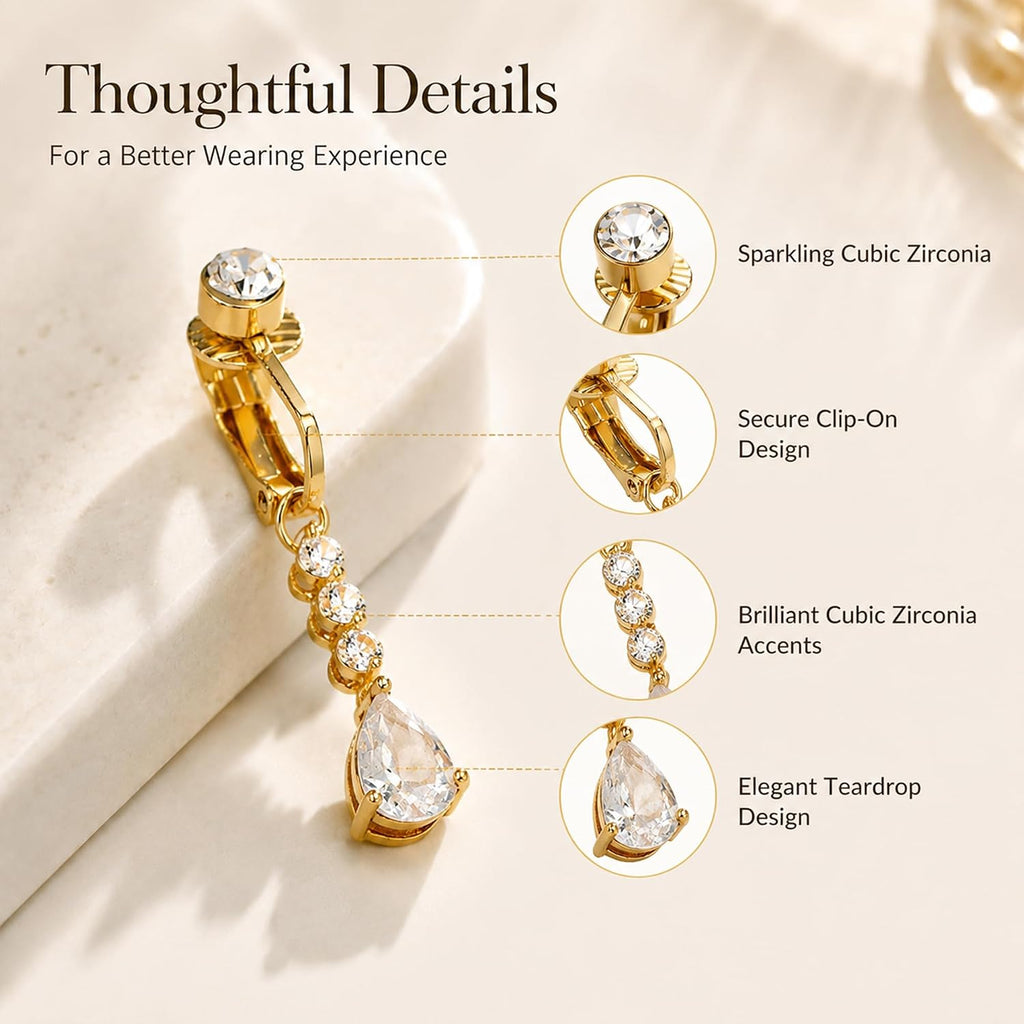 D.Bella Fake Belly Piercing Gold Clip On Belly Button Rings for Women Non Piercing Dangle Navel Jewelry Daily Wear