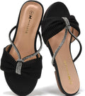 Women's Sandals Rhinestone Strappy Slides With Soft Memory Foam Insole, Dressy Open Toe Beach Slippers Flats for Summer