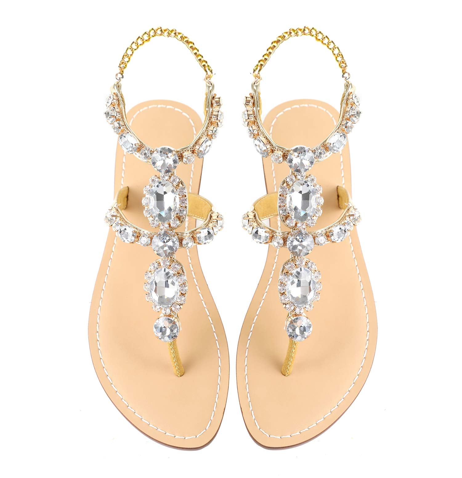 ZhuLinFeng Women'S Rhinestone Gladiator Sandals Flat Wedding Sandals Gem Pearl Sparkling Bridal Bridesmaid Sandals Blue Bohemian Sandals