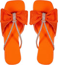OYOANGLE Women's Rhinestone Bow Open Toe Corduroy Flat Sandals | Casual Slide, Summer, Dressy, Slip on Casual Flat Sandals, Ladies Sandals, Summer, Party, Wedding