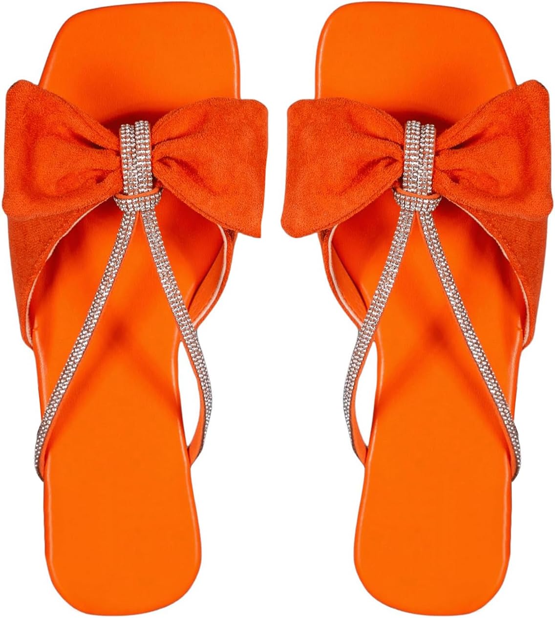 OYOANGLE Women's Rhinestone Bow Open Toe Corduroy Flat Sandals | Casual Slide, Summer, Dressy, Slip on Casual Flat Sandals, Ladies Sandals, Summer, Party, Wedding