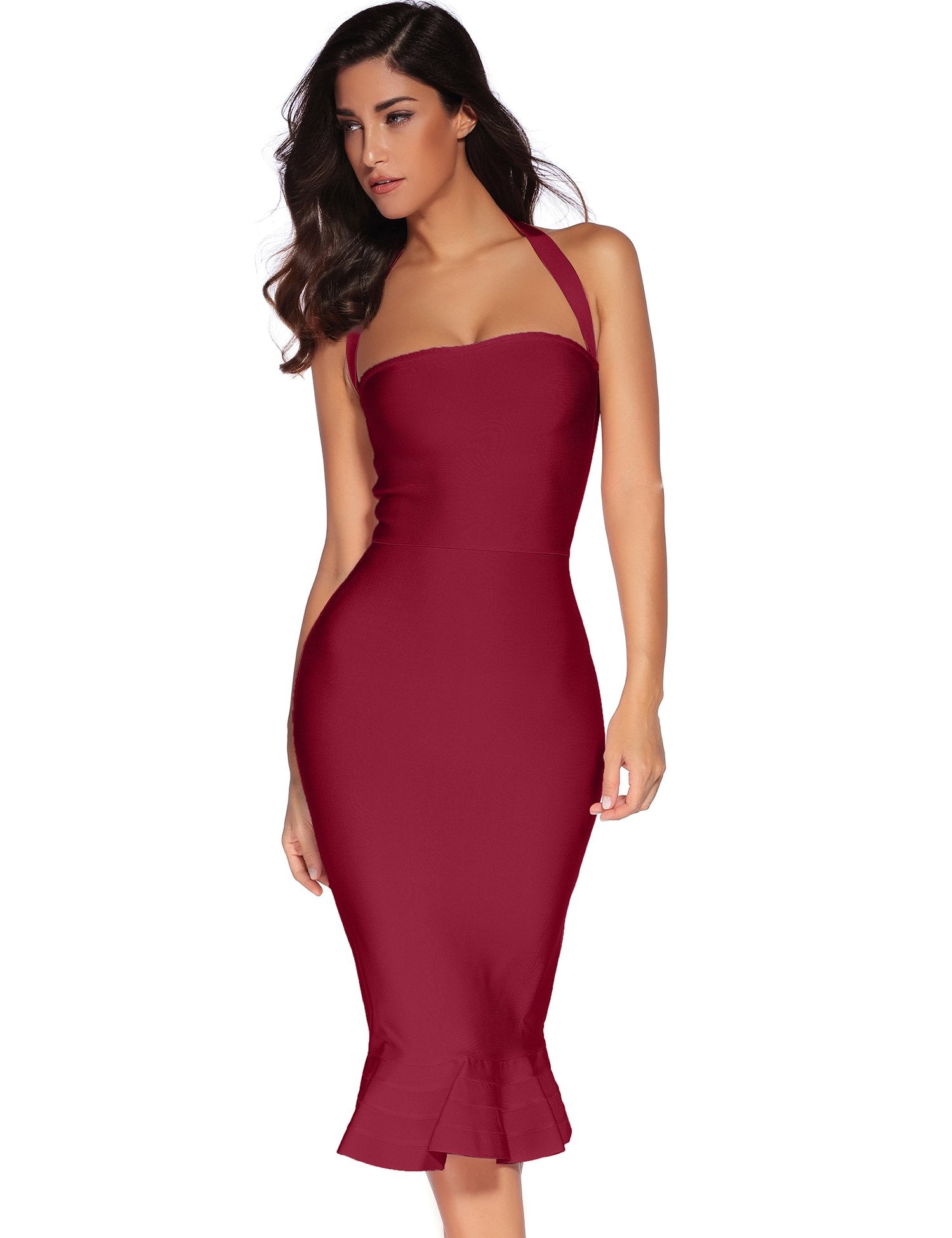 meilun Womens Halter Fishtail Bandage Party Dress Elegant Wedding Guest Dress