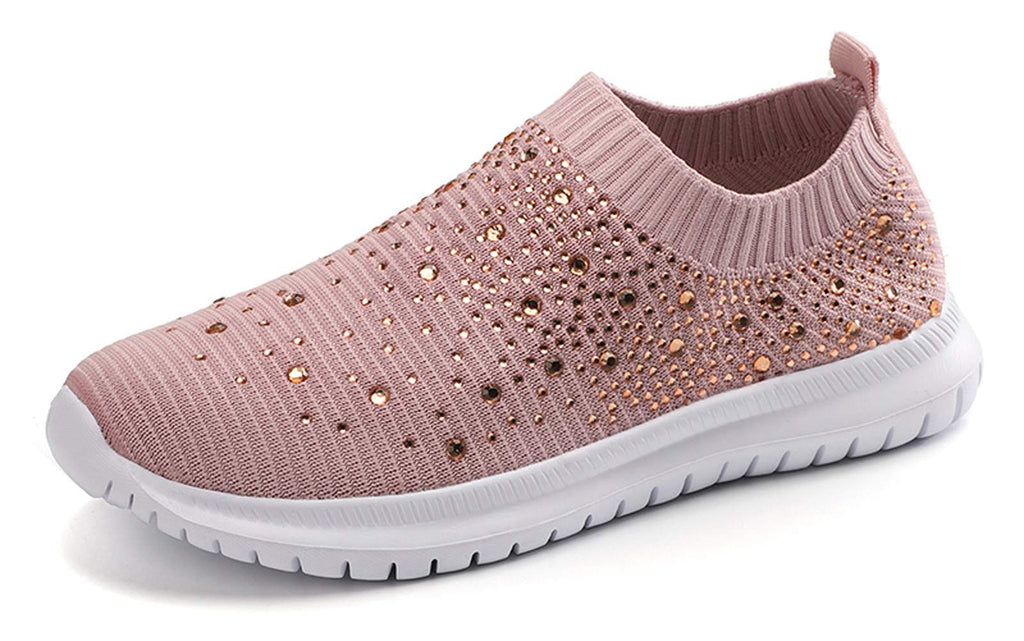 GOSPT Women's Mesh Sport Shoes Rhinestone Glitter Slip On Ballroom Jazz Latin Dance Sock Sneakers