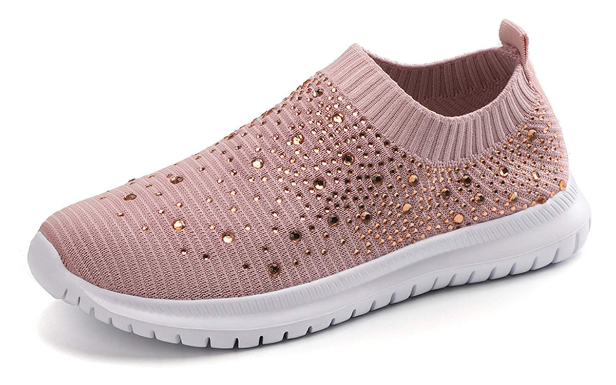 GOSPT Women's Mesh Sport Shoes Rhinestone Glitter Slip On Ballroom Jazz Latin Dance Sock Sneakers