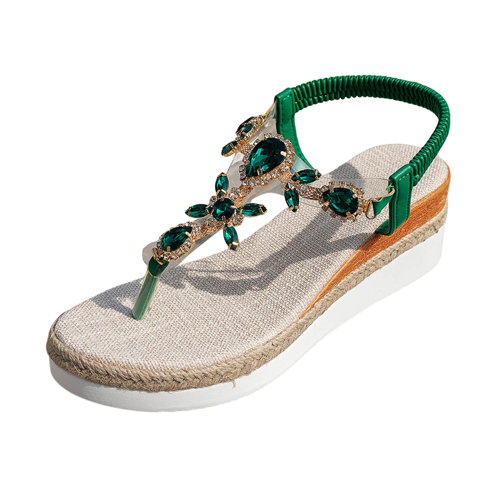 Women's Sparkly Rhinestone Wedge Sandals, Casual Platform Jeweled Sandals Summer Dressy Flip Flops Comfort Walking Thong Sandals Bohemian Beach Wedding Dress Shoes