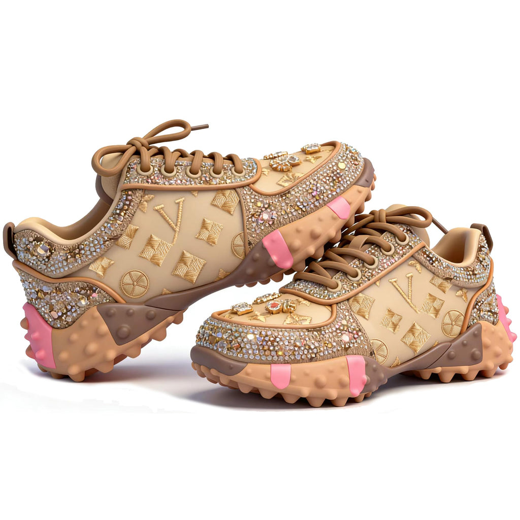 Rhinestone Sparkly Glitter Platform Dads Women Daily Casual Party Shoes | Fashion Bling Rhinestone Glitter Chunky Dad Sneakers Cushioned Soles Comfort Casual Shoes for Daily Wear Parties and Weddings