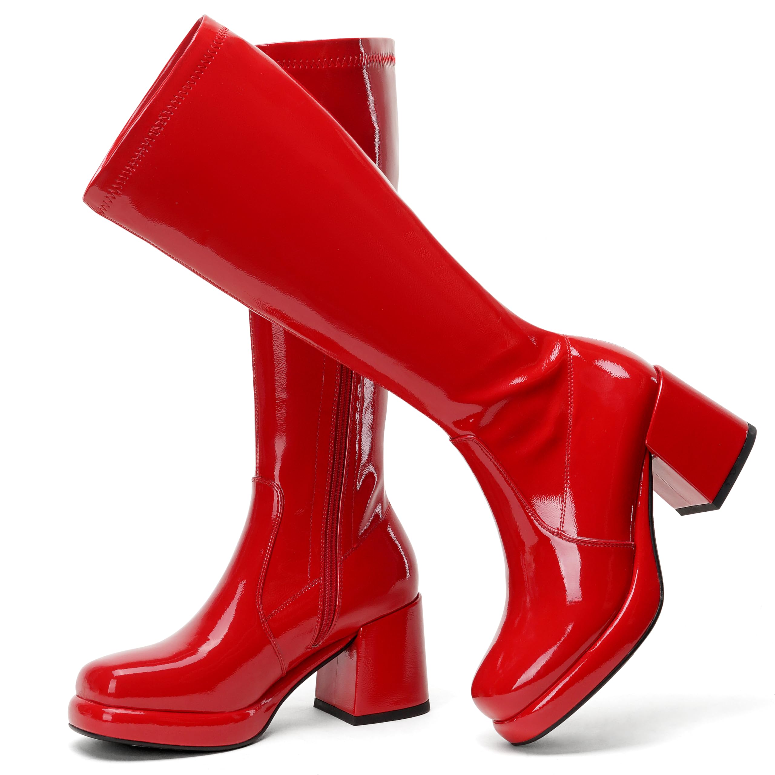 LanreyTaley Elastic Women Knee High Boots Platform Chunky Heel Tall Boots Suede Dress Boots Side Zipper Stretch Boots Fall