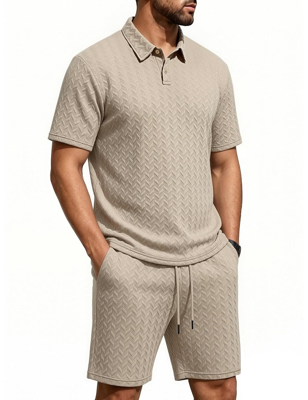 Men's 2 Pieces Outfits Casual Polo Shirt and Shorts Set Collar Athletic Jogging Summer Tracksuit