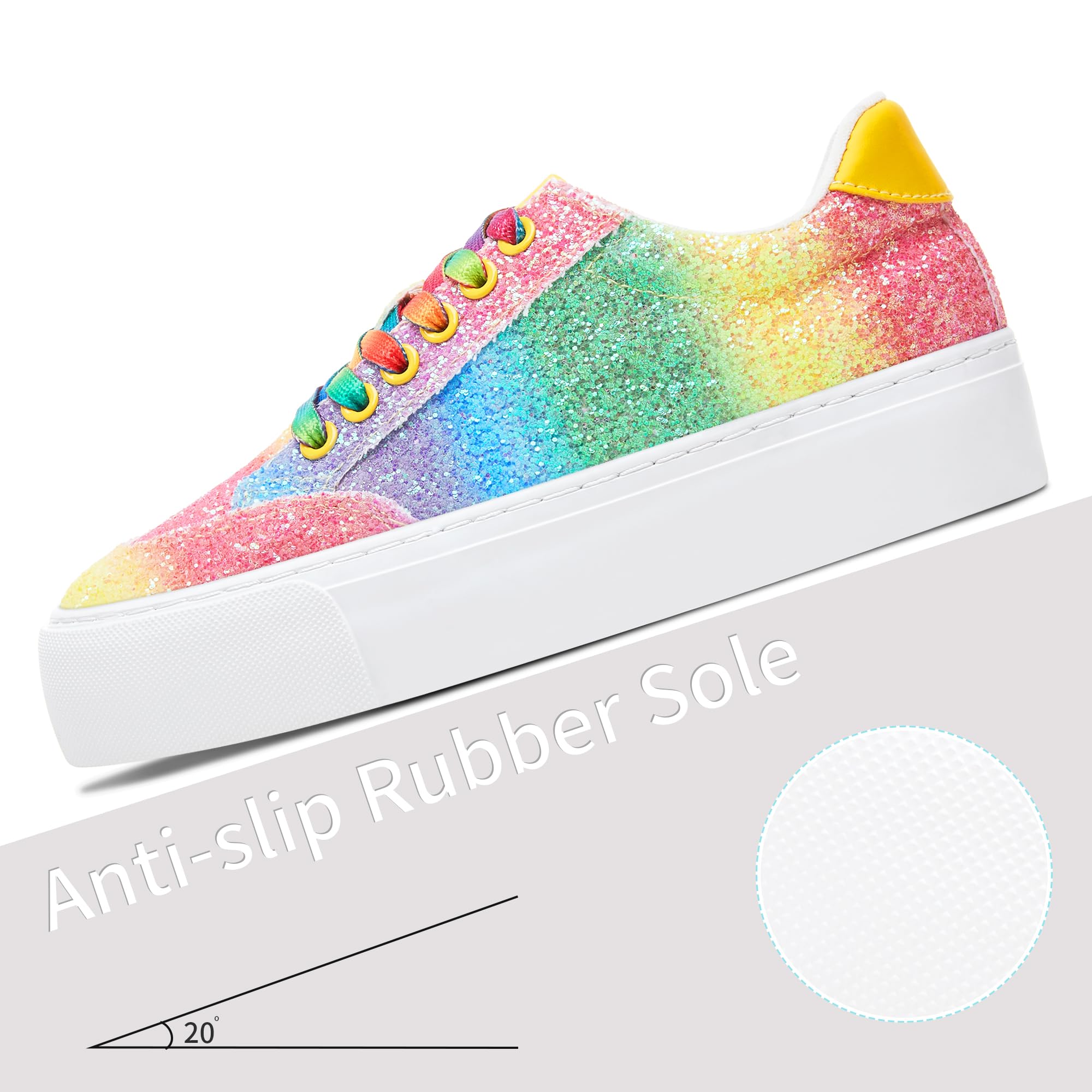 Jeekopeg Glitter Platform Sneakers Women Casual Sequin Sparkly Shoes Bling Thick Sole Walking Shoes Shiny Sequin Wedding Sneakers for Lady
