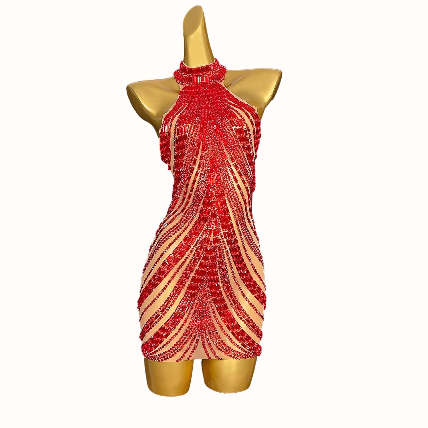 Women Rhinestones Short Prom Dress Nightclub Dancer Party Gowms Stage Performance Costume