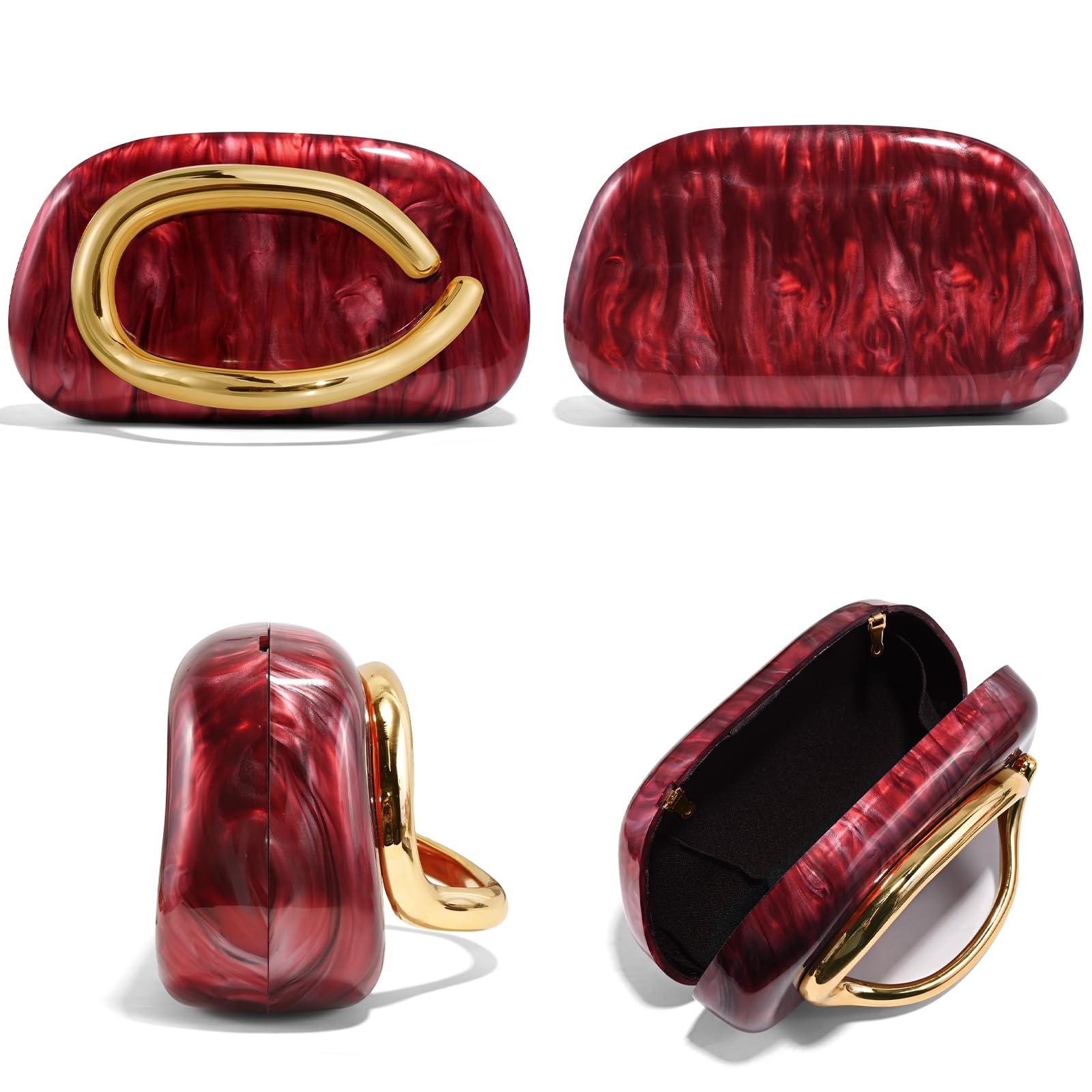 Clutch Purses for Women Formal, PU Leather/Marble Acrylic Evening Bags with Chain, Trendy Metal Handle Purses 2025