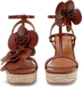 LACIKOS Flowers Wedge Sandals For Women Strappy Raffia Platform Heels | Comfortable Open Toe Espadrilles Casual Ankle Wrap Beach Vacation Wedding
