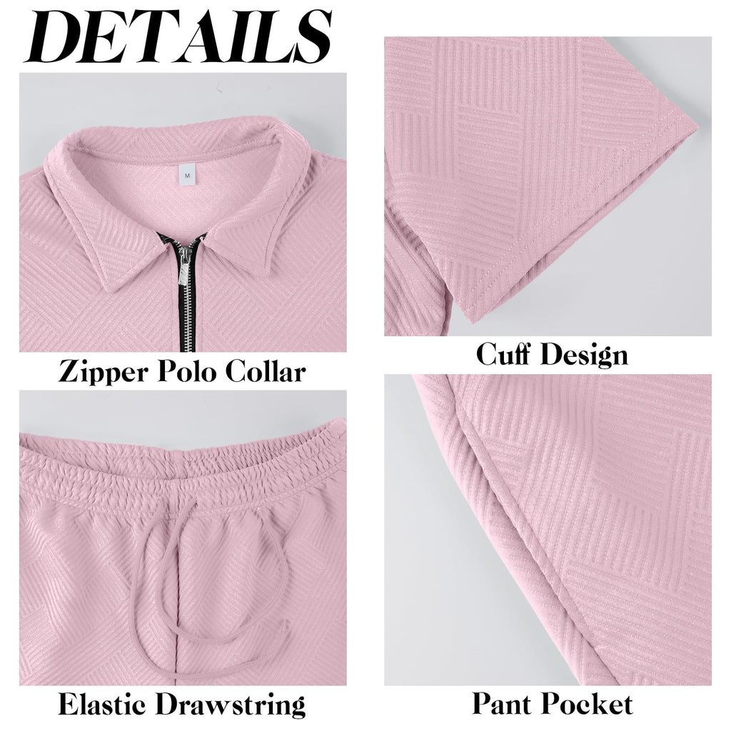 Aulemen Mens 2 Piece Zip Tracksuit Short Sleeve Set Summer Outfits for Men | Polo Shirt and Shorts Sets Activewear Short Set