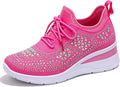 Glitter Rhinestone Wedge Sneakers with Lace-Up for Women Fashion Shiny Sequin Comfort Orthopedic Breathable Mesh Round Toe Soft Sole Tennis Walking Shoes