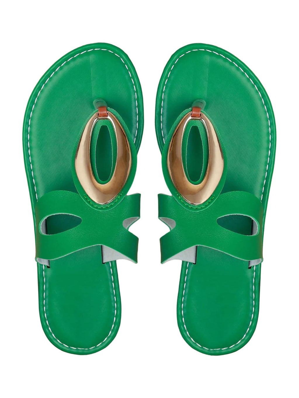 OYOANGLE Women's Metal Open Toe Leather Thong Dressy Sandals Flip Flops | PU Leather Lining, Beach Outings Tropical Vacation Summer Daily Occasions