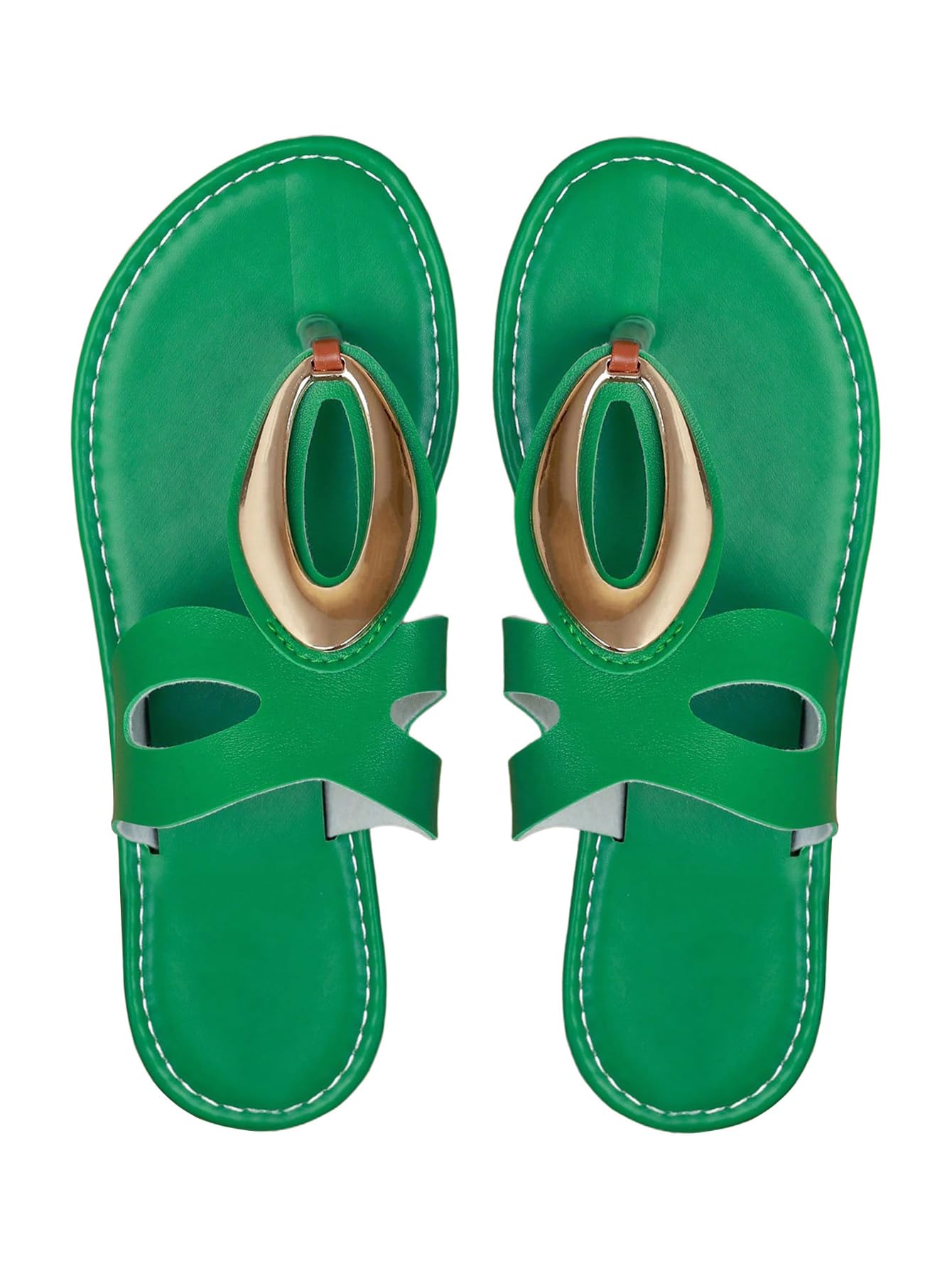 OYOANGLE Women's Metal Open Toe Leather Thong Dressy Sandals Flip Flops | PU Leather Lining, Beach Outings Tropical Vacation Summer Daily Occasions