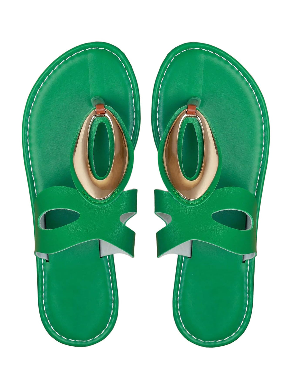 OYOANGLE Women's Metal Open Toe Leather Thong Dressy Sandals Flip Flops | PU Leather Lining, Beach Outings Tropical Vacation Summer Daily Occasions