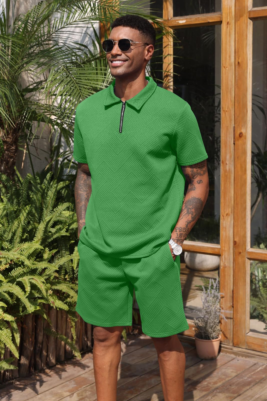 Aulemen Mens 2 Piece Zip Tracksuit Short Sleeve Set Summer Outfits for Men | Polo Shirt and Shorts Sets Activewear Short Set