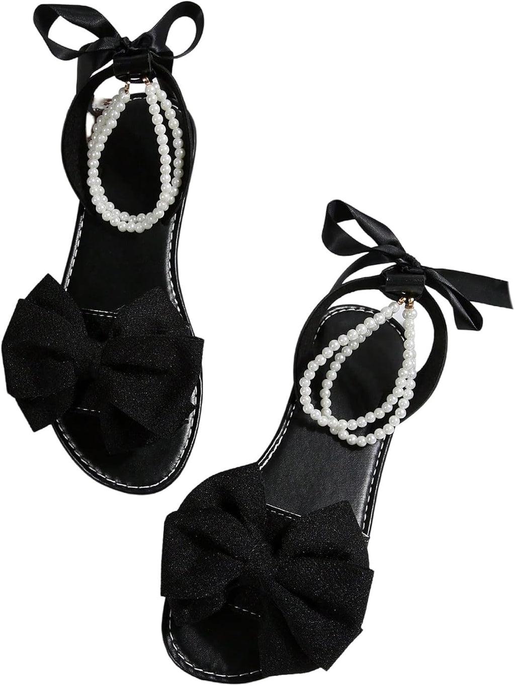 GORGLITTER Women's Bow Pearl Open Toe Ankle Strap Sandals Slippers Shoes | Sandals with Bow,Sandals Women Comfortable, Dressy Sandals Women, Y2k Dress Sandals for Women