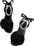 GORGLITTER Women's Bow Pearl Open Toe Ankle Strap Sandals Slippers Shoes | Sandals with Bow,Sandals Women Comfortable, Dressy Sandals Women, Y2k Dress Sandals for Women