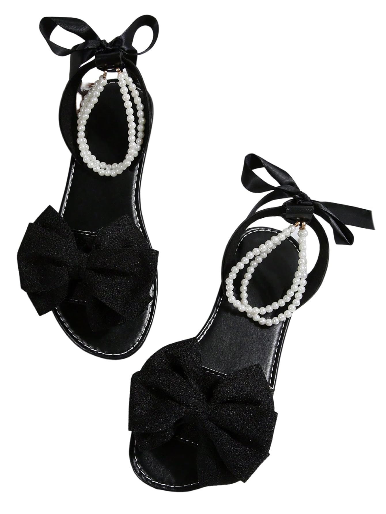 GORGLITTER Women's Bow Pearl Open Toe Ankle Strap Sandals Slippers Shoes | Sandals with Bow,Sandals Women Comfortable, Dressy Sandals Women, Y2k Dress Sandals for Women