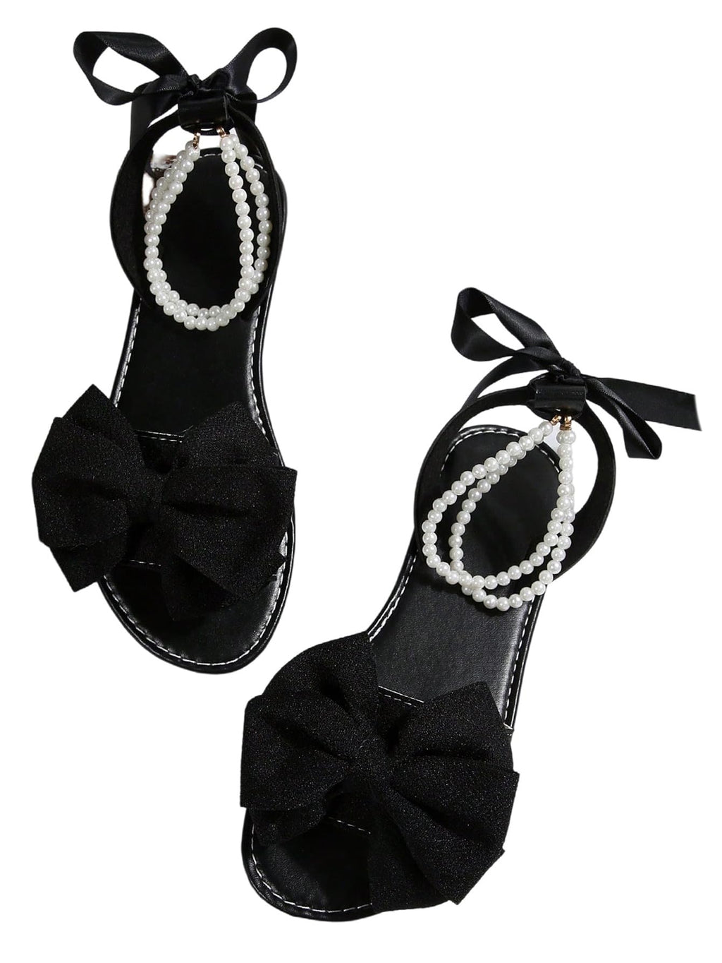 GORGLITTER Women's Bow Pearl Open Toe Ankle Strap Sandals Slippers Shoes | Sandals with Bow,Sandals Women Comfortable, Dressy Sandals Women, Y2k Dress Sandals for Women