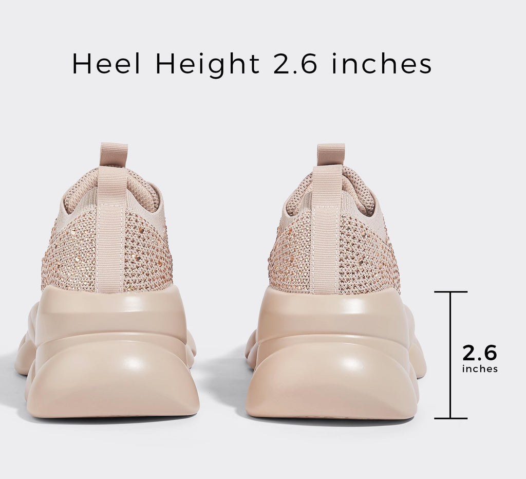 LUCKY STEP Women's Chunky Rhinestone Sneaker Sparkly Bling Bedazzled Mesh Slip on Elastic Sock Glitter Shiny Rave Walking Shoes