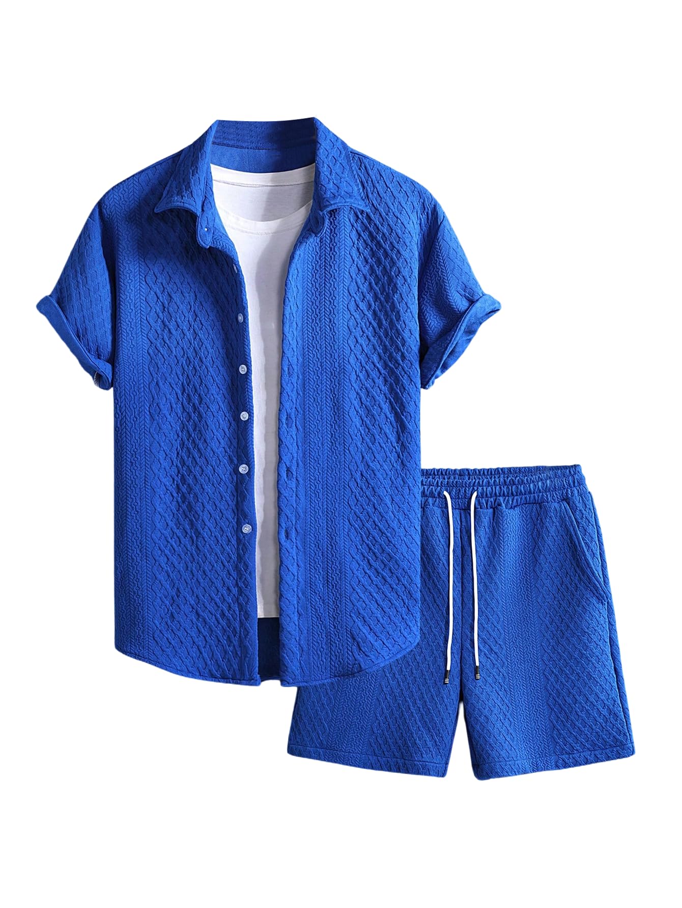 GORGLITTER Men's Vacation Summer Cruise Outfits 2 Piece Linen Shorts Sets | Beach All White Outfits, Short Sleeve Button Up Shirt, Matching Sets Clothing, Old Money Clothes