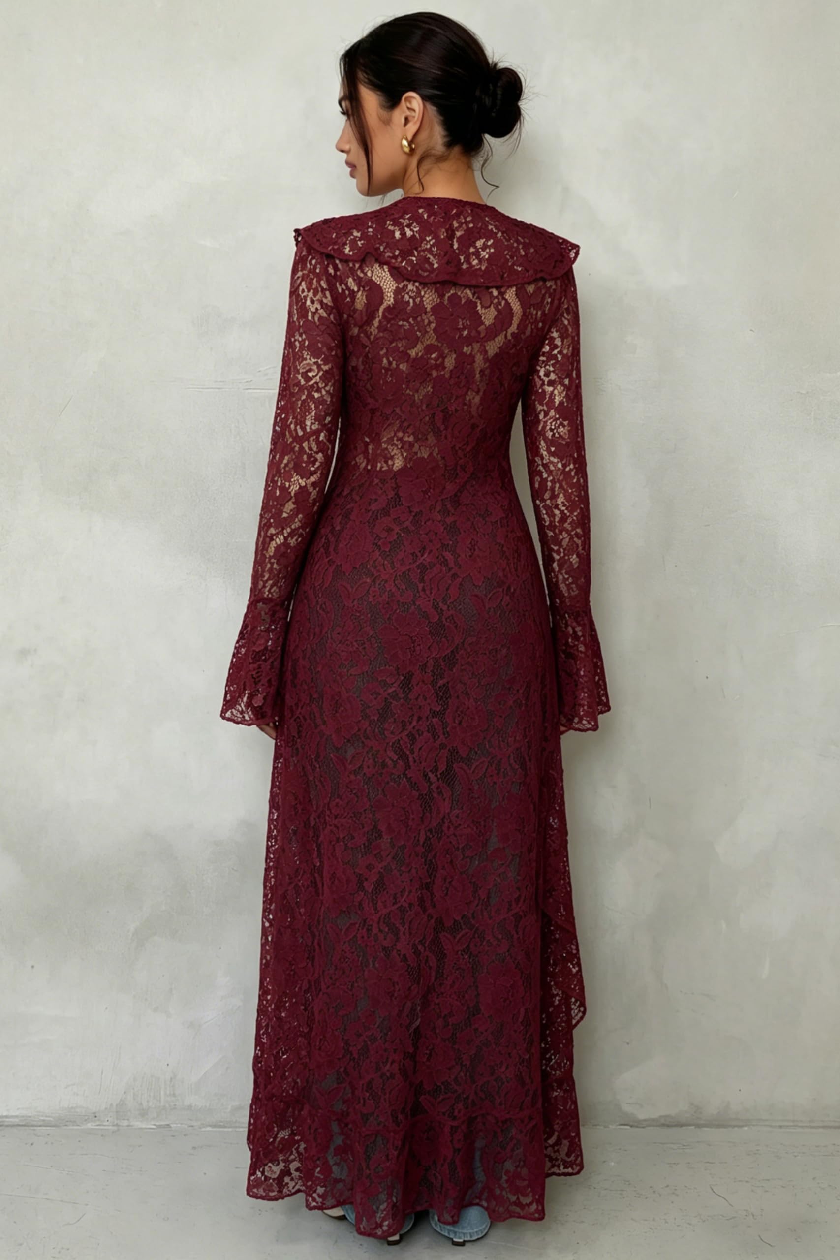 Lace Cardigan for Women Maxi Summer Lightweight Open Front Tie Bell Long Sleeve Ruffled Tops Duster Swimsuit Cover Up