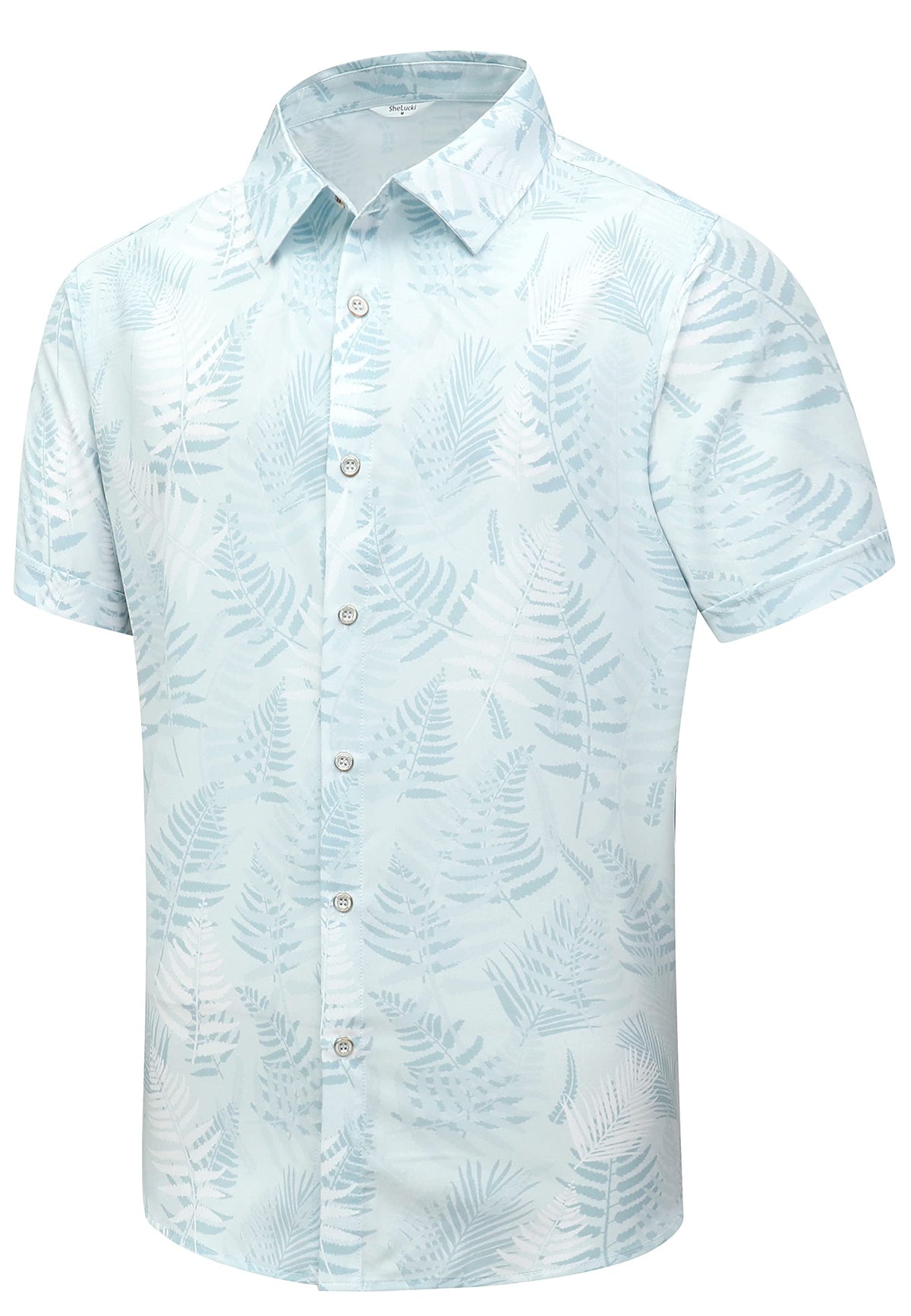 SheLucki Hawaiian Shirt for Men, Unisex Summer Beach Casual Short Sleeve Button Down Shirts, Printed Palmshadow Clothing