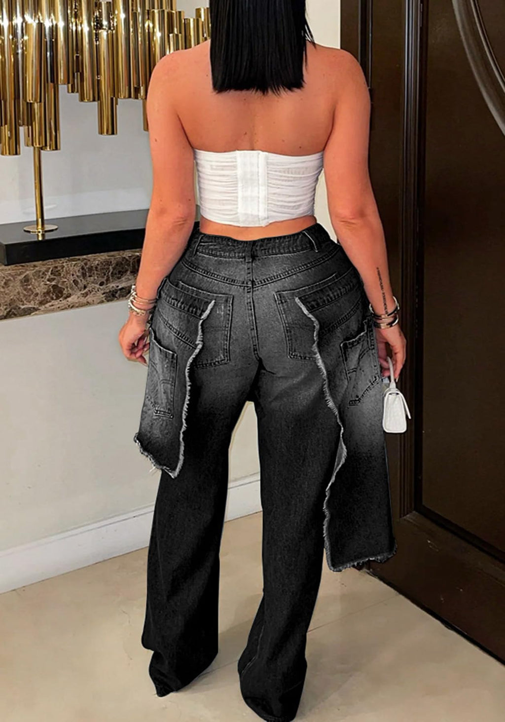 Womens Ripped Distressed Jeans Baggy Wide Leg Patchwork Denim Pants | Vintage Y2K Jeans Women, High Waisted Denim With Relaxed Fit, Trendy Casual Streetwear Fashion