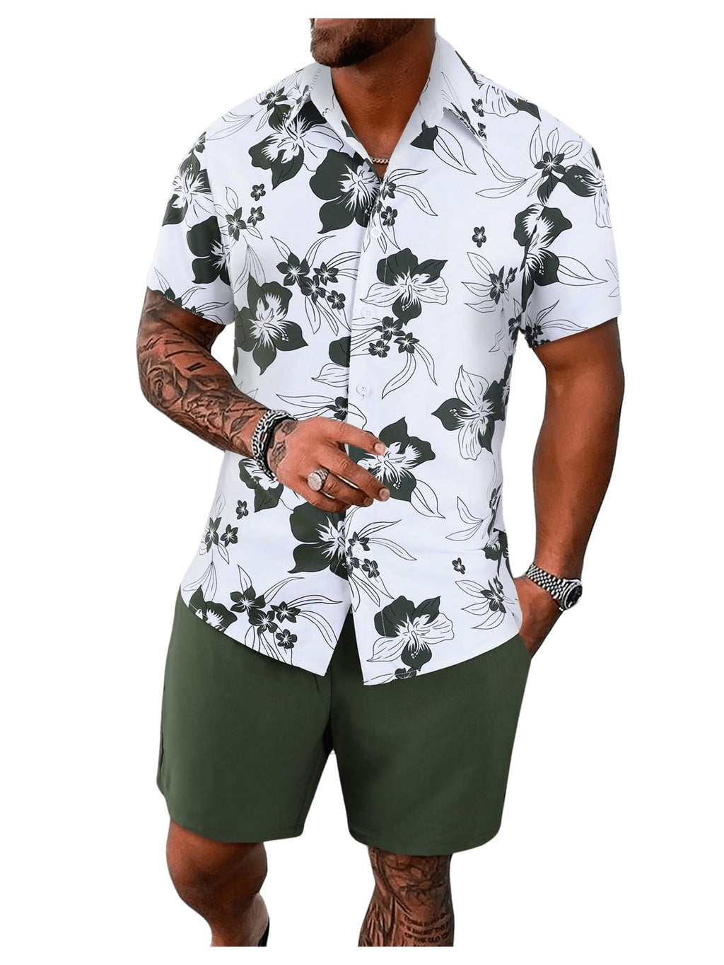 GORGLITTER Men's Cruise Rave Vacation Matching Outfits 2 Piece Short Sets | Mens Summer Beach Outfits, 2 Piece Shorts Set, Couples Travel Outfits, Hawaiian Shirts