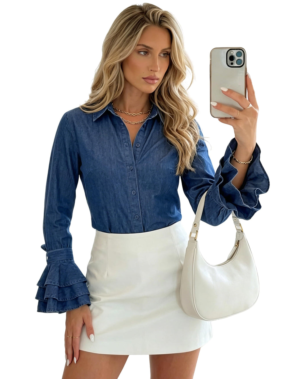 UOOZEE Womens Button Down Shirt Long Sleeve Dress Shirts Solid Work Blouse