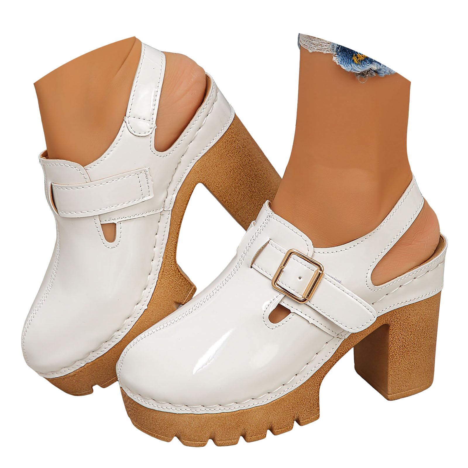 Women's Peep Toe Sandals Chunky Platform Heeled Pumps Slingback Heels Summer Dress Shoes Bridal Party Wedding Block High Heels Buckle Ankle Strap Sandals Dressy Comfortable Footwear