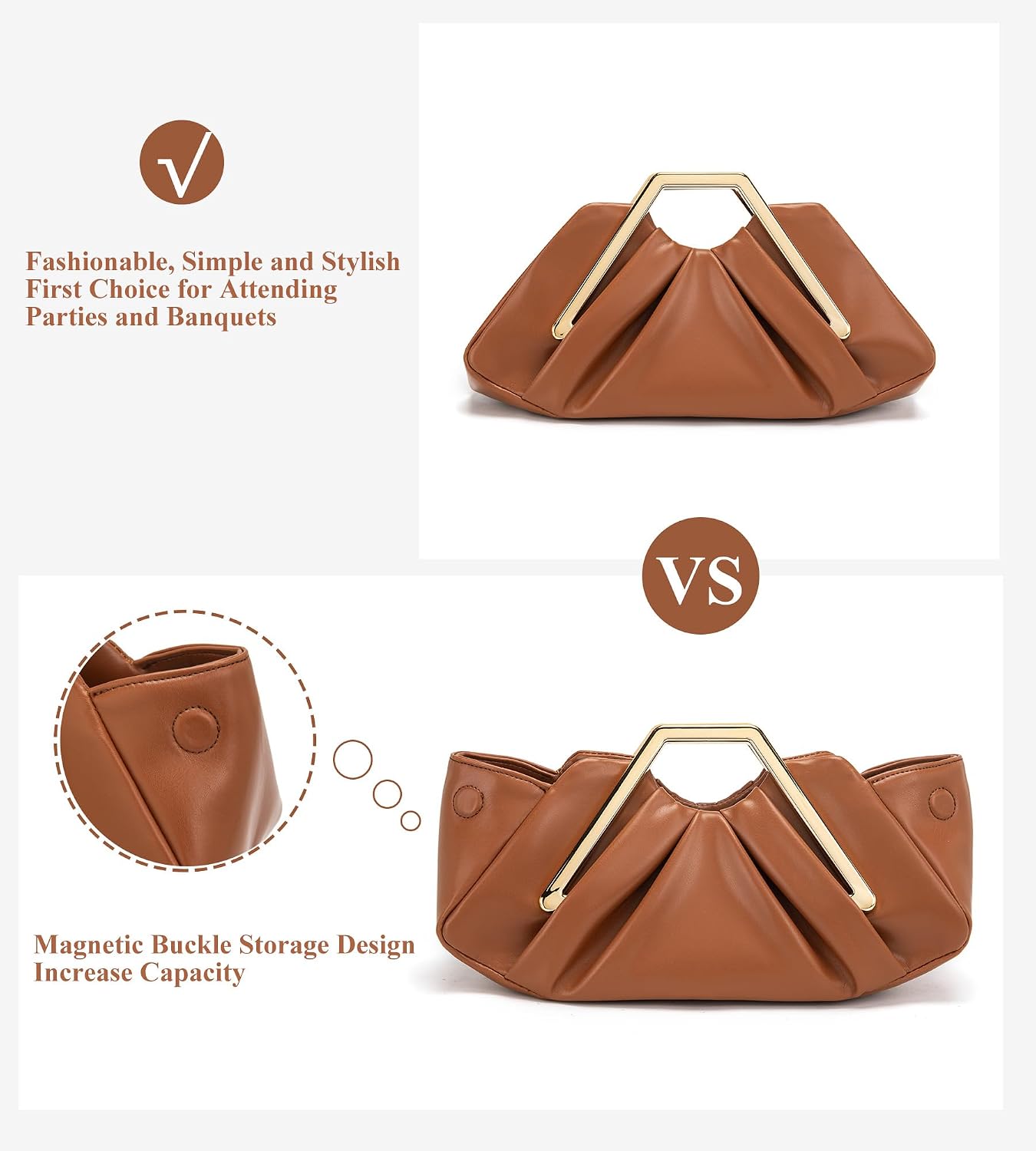 myfriday Elegant Ruched Clutch Purse, Soft Dumpling Evening Bag | for Women
