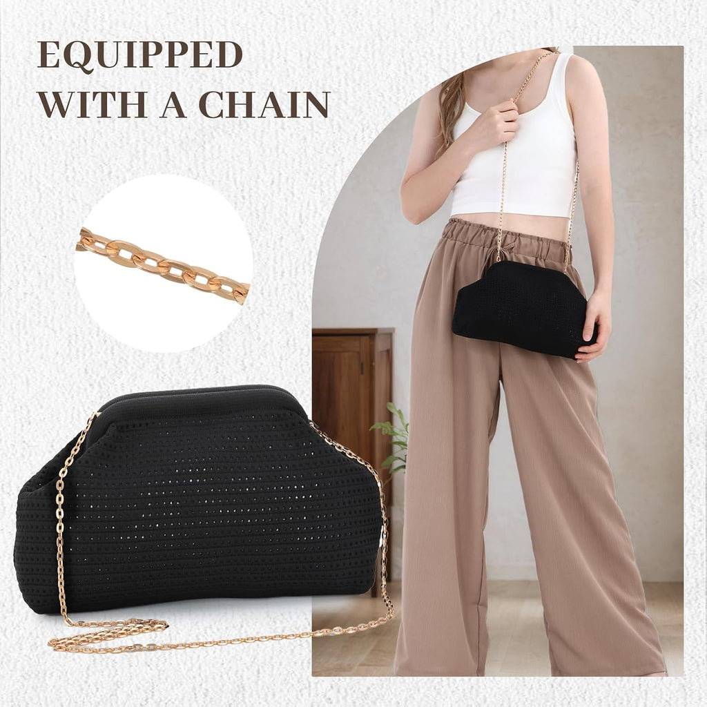 KUANG! Dumpling Clutch Bag for Women Crochet Woven Bags Summer Beach Clutch Crossbody Chain Purses Cloud Handbag