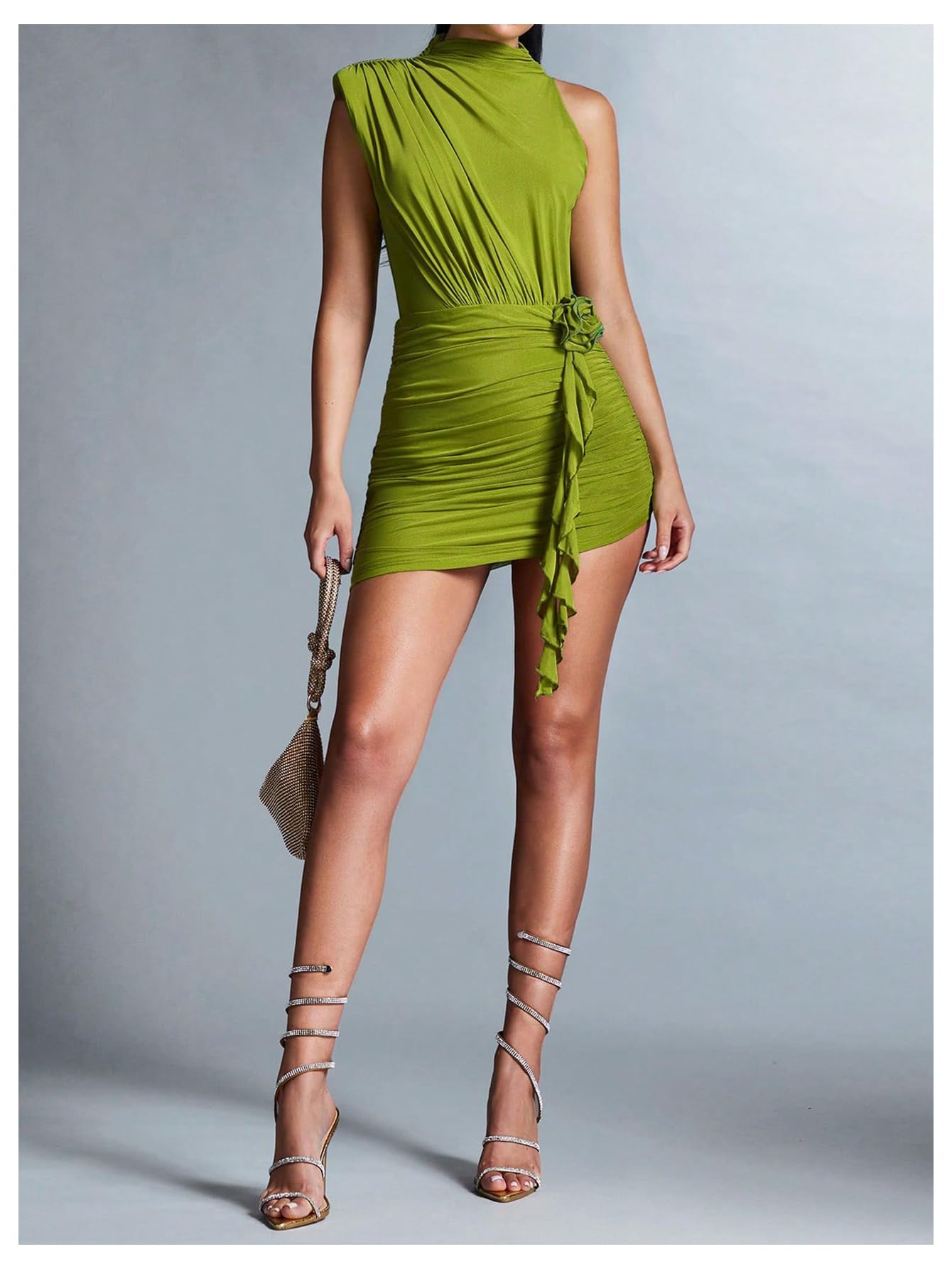 GORGLITTER Women's Asymmetrical Going Out Birthday Cocktail Prom Mini Dress | Green Bodycon Mini Dresses, Unique, Night Out Dress, Prom Party Dinner Outfits for Women,