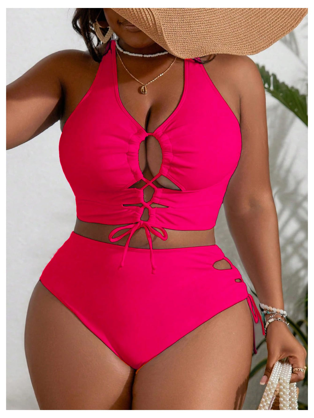 SOLY HUX Womens Plus Size Two Piece Bathing Suit Bikini Swimsuit | Tummy Control, High Waisted Bikini Sets, Adjustable Tie String, Sexy