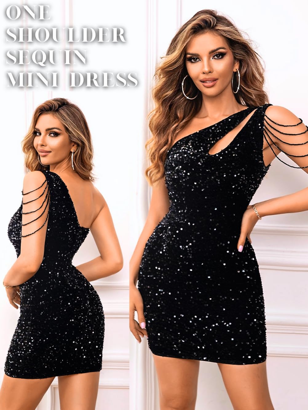 Kaei&Shi Sequin Velvet Prom Dress,Cut Out One Shoulder Short Formal Dresses,Sparkly Outfits Women HOCO Birthday Cocktail